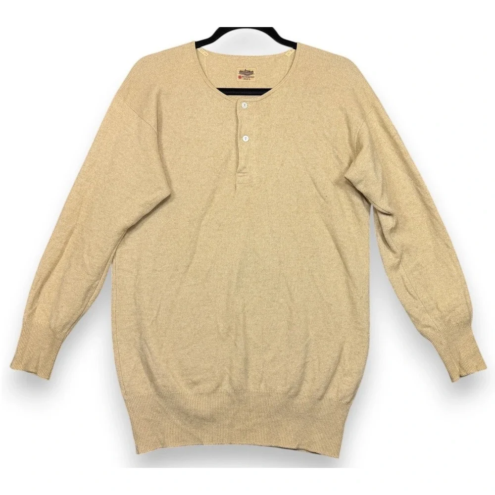Mitsukoshi Thermal Set Mens L Beige Wool Henley Top Leggings‎ Long Johns Japan